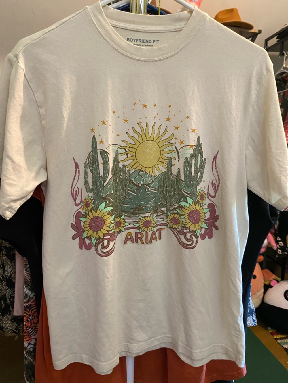 Ariat White Tee with boho Sun, Cacti & Sunflower Graphic